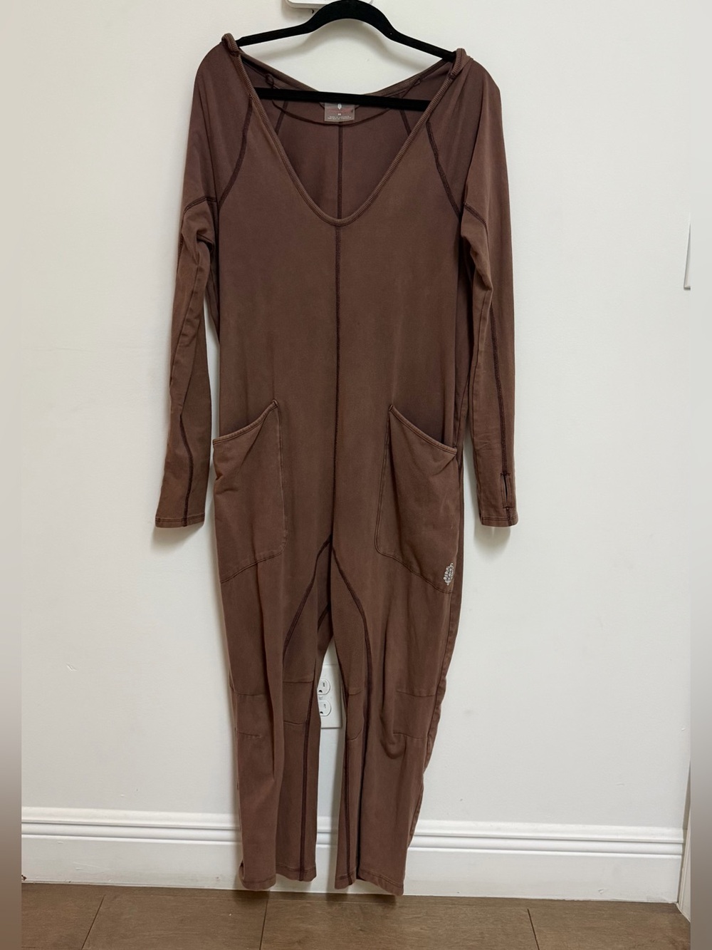 Free People Brown Long-Sleeve Pocket Jumpsuit